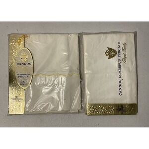2 CANNON COMBSPUN PERCALE Royal Family Pillowcases w/YELLOW scallops